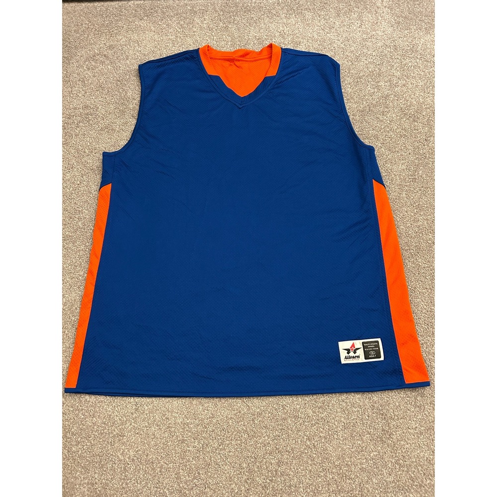 Alleson Athletic Basketball Jersey Adult 3X Blue Orange Excellent Mesh V-Neck